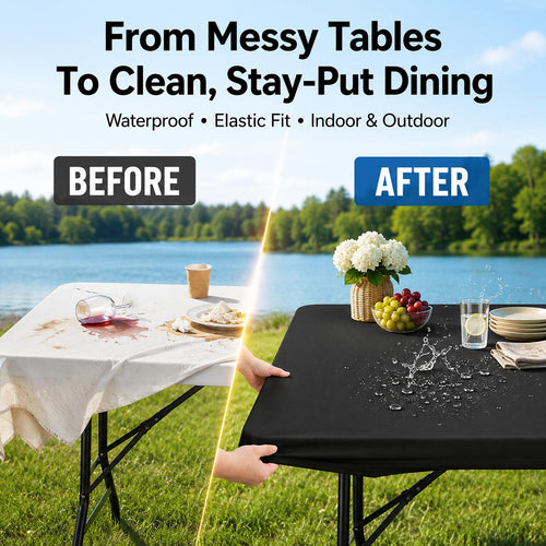 Stretch Fabric Table Top Cap Cover – Elastic Edge, Waterproof & Reusable