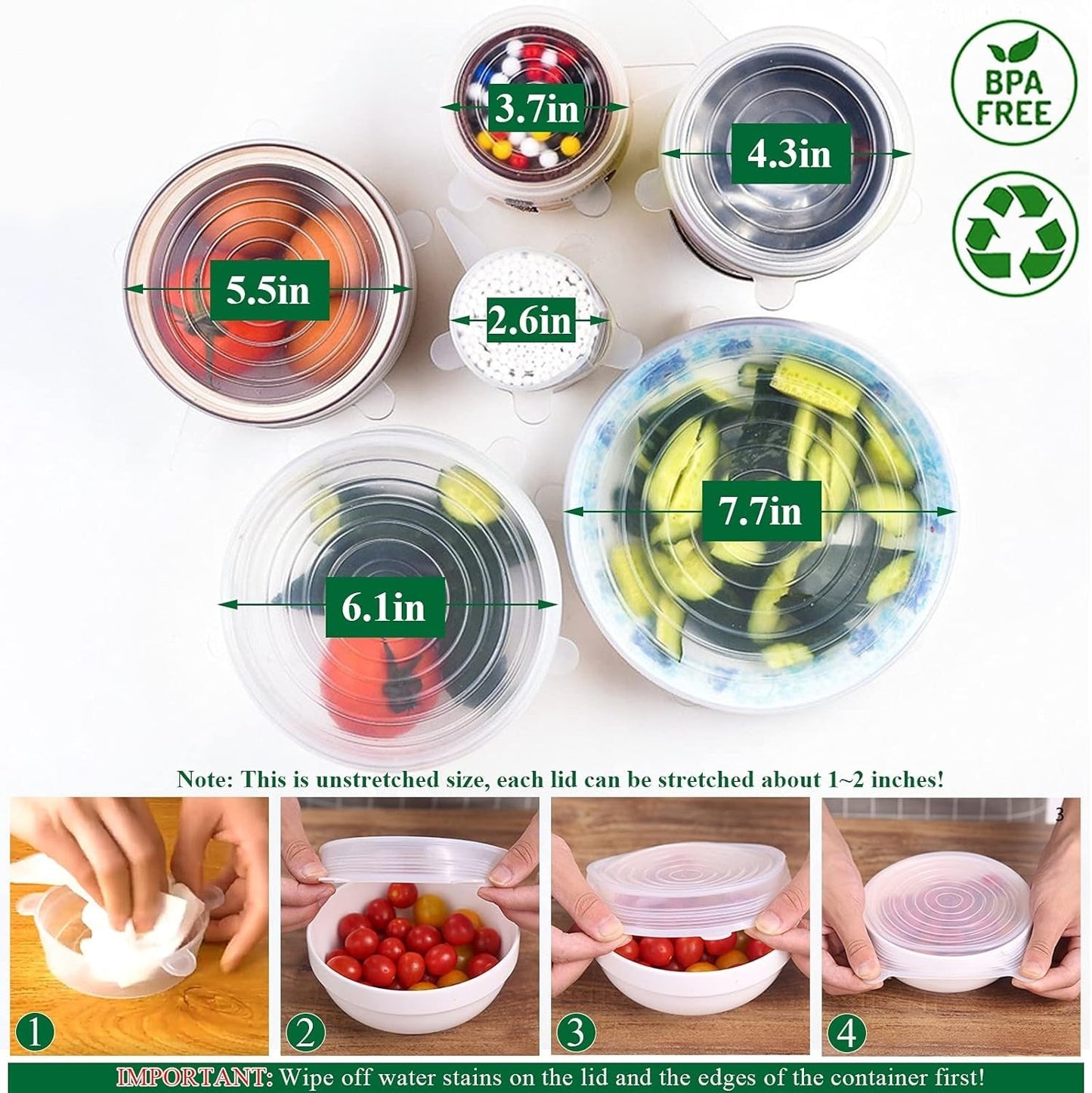 Slonkaz™ Silicone Stretch Lids Reuseable Microwave Safe Flexible Covers (offer)