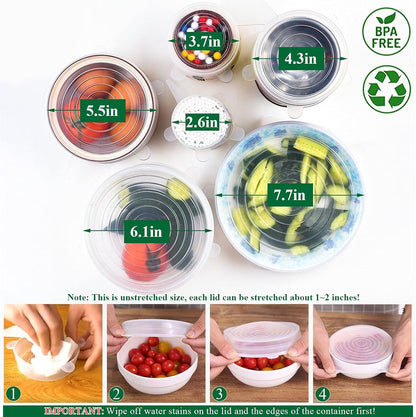 Slonkaz™ Silicone Stretch Lids Reuseable Microwave Safe Flexible Covers (offer)