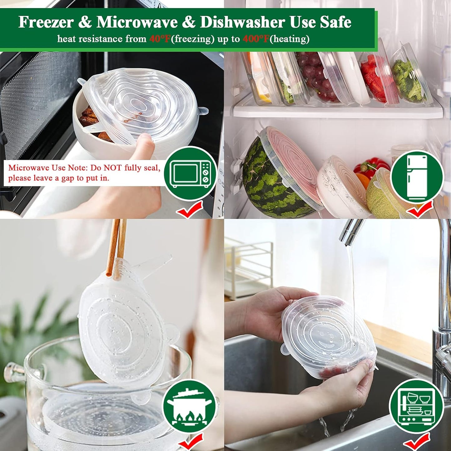 Slonkaz™ Reusable Silicone Lids — 6 PCS Stretch Bowl & Pot Covers