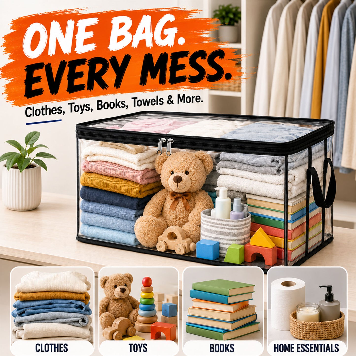 ⏳LAST DAY BUY 2 GET 1 FREE!!💕 Rovqela™  Transparent Storage Bag – Large, Dust & Moisture-Proof with Handle✨