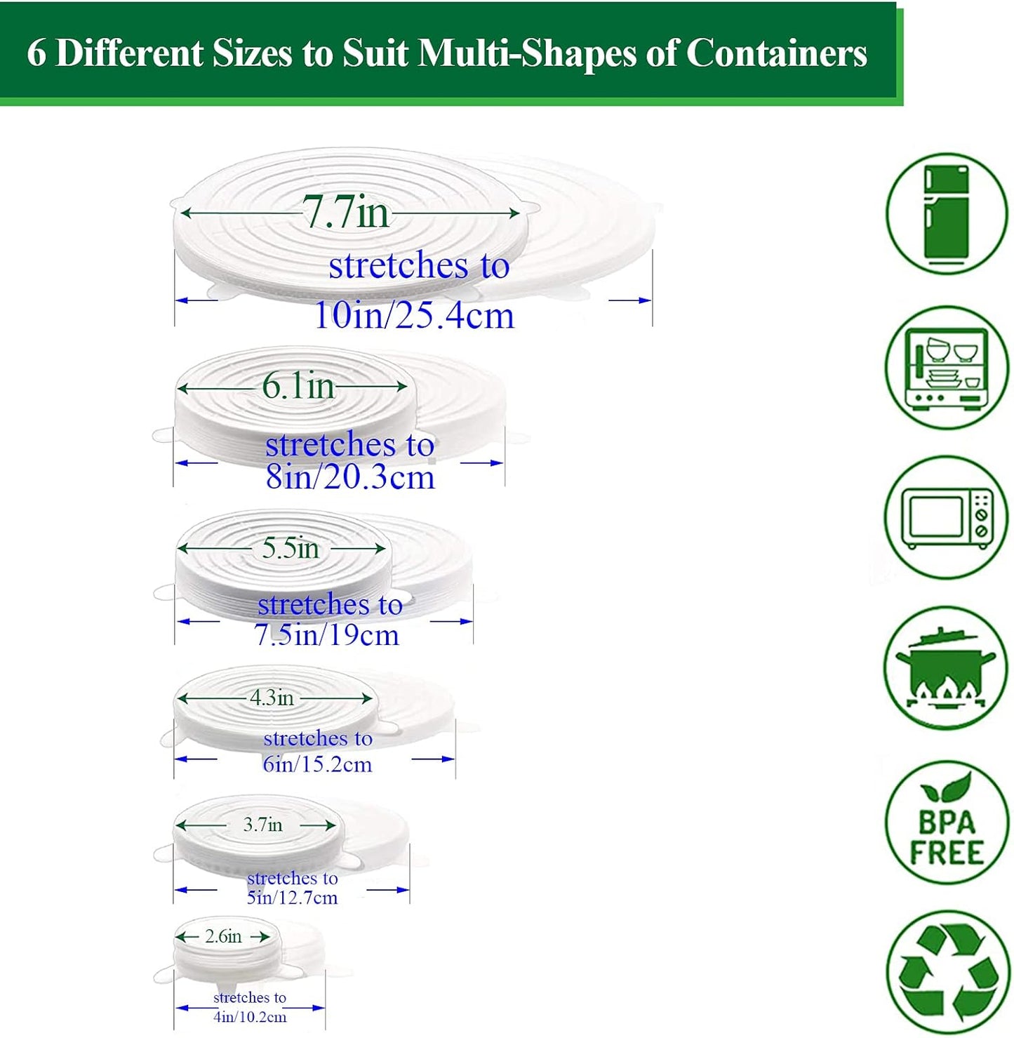 Slonkaz™ Reusable Silicone Lids — 6 PCS Stretch Bowl & Pot Covers